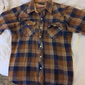 Men's Vintage JC Penney Plaid Casual Button Down Shirt - Brown and Blue